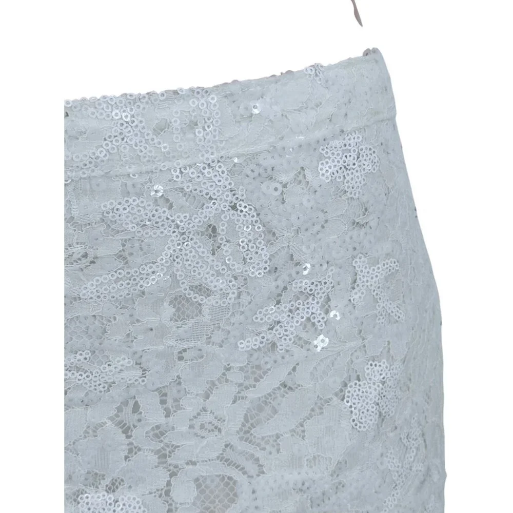 Vintage Hollister Cream Floral Lace & Sequin Embellished Mini Skirt Y2K - Picture 3 of 16